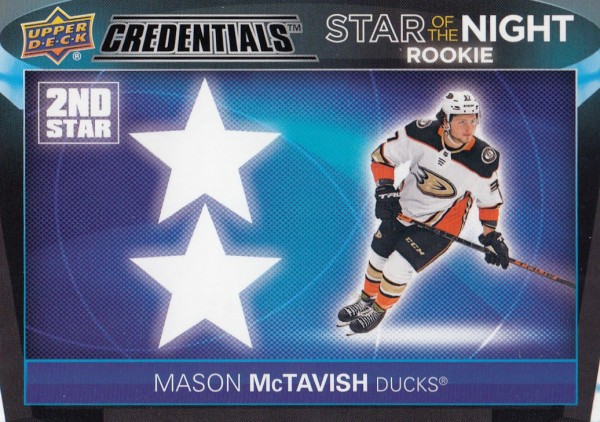 insert RC karta MASON McTAVISH 21-22 Credentials 2nd Star of the Night Rookies číslo 2SR-4